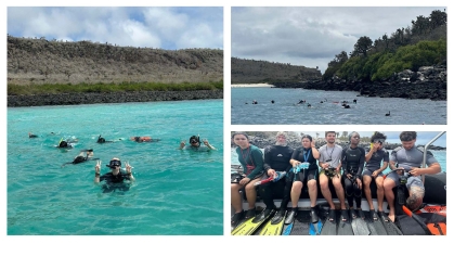 Dr. Vagelli leads a group of students in Galapagos